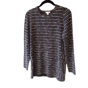 J. Jill Black White Long Sleeve Striped Knit Top S
